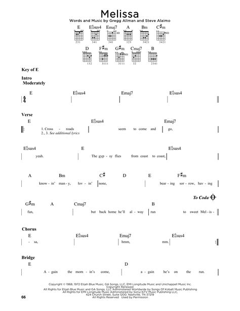 Melissa By The Allman Brothers Band Guitar Lead Sheet Guitar Instructor