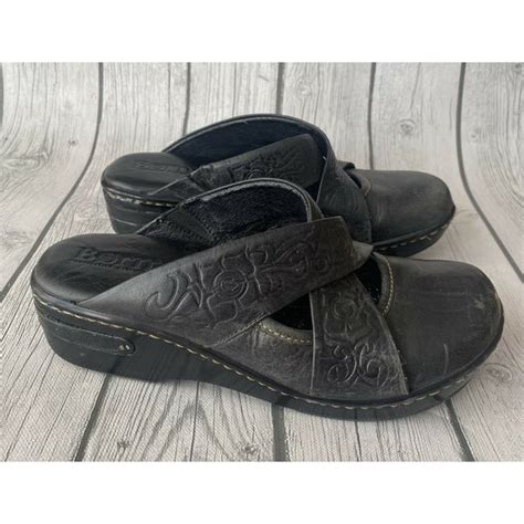 Born Shoes Born Shoes Womens Sz 85 Clogs Black Leather Tooled Cross Strap Slip On Poshmark