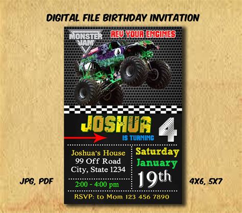 Monster Jam Invitation Monster Jam Birthday Monster Jam Etsy