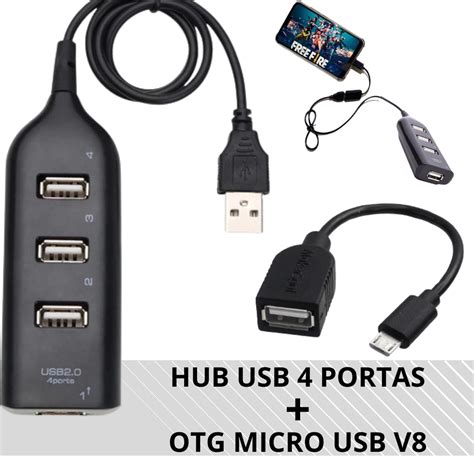 Kit Hub Portas Extensor Usb Cabo Otg Adaptador Micro Usb V Para