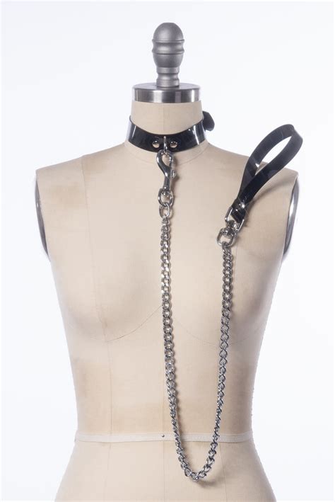 Apatico - Chain Leash & Collar Set - Gothic - Black PVC - Leather