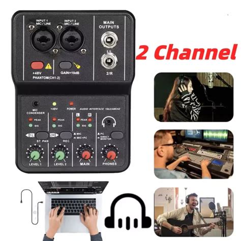 2 CHANNEL AUDIO Mixer Mini Sound Mixing Console USB DJ Music Live