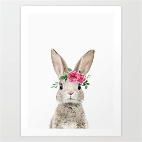 Baby Bunny With Flower Crown Art Print By Amypetersonartstudio