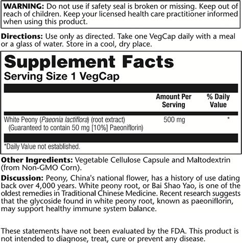 Solaray White Peony Root Extract 60 Vegcaps Pure And Potent Formula