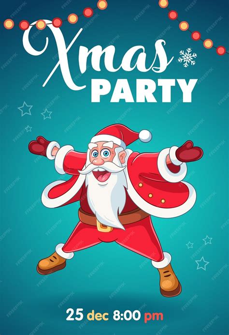 Premium Vector Christmas Party Invitation With Cartoon Santa Claus Character Vector