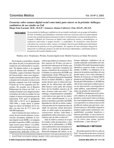 Pdf Creencias Sobre Examen Digital Rectal Como Tamiz Para C Ncer En