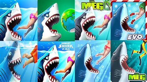 Hungry Shark World Vs Hungry Shark Evolution All Sharks Skins