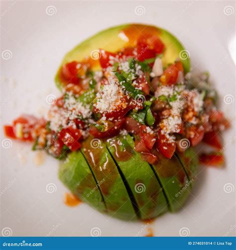 Spicy Avocado Salad With Cheese Stock Photo Image Of Liquid