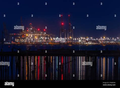 Port Of Southampton Southampton Docks Lit Up With Colourful Lights At