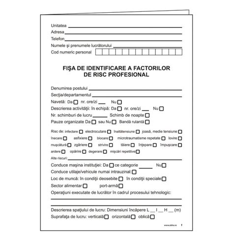 Fisa De Identificare A Factorilor De Risc Profesional Original Sidra