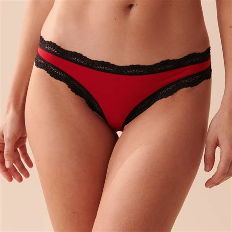 Buy La Vie En Rose Modal And Lace Trim Bikini Panty Red Online