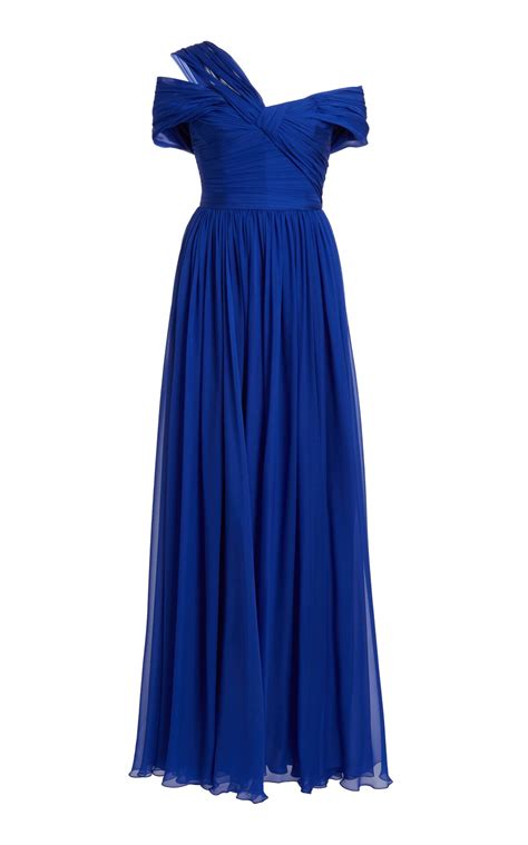 Zuhair Murad Off The Shoulder Silk Chiffon Maxi Dress Fr Only Blue