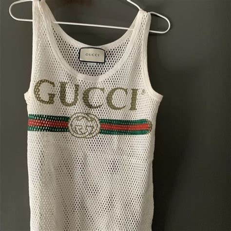 Womens Gucci Mesh Tank Top Gucci Logo Mesh Tank Top Gucci Tops