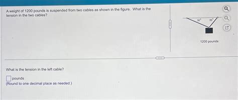 Solved A Weight Of Pounds Is Suspended From Two Cables Chegg