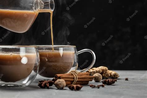 Premium Photo Two Mugs Of Masala Tea Hot Indian Masala Chai Tea With Milk And Spices In A