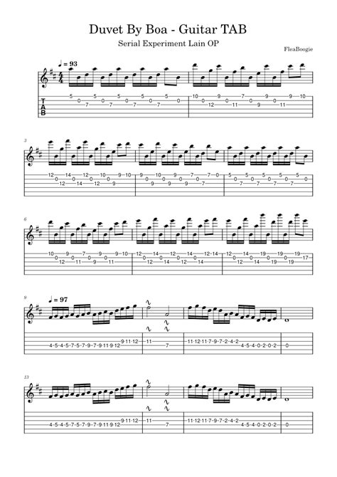 Duvet By Boa Guitar Tabs Sheet Music For Guitar Solo