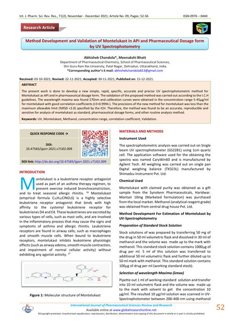 PDF Method Development And Validation Of Montelukast In API And