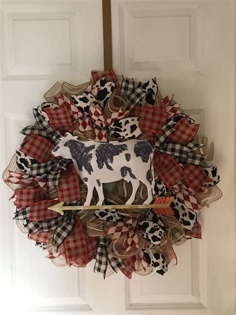 Cow Deco Mesh Wreath Farm Wreath Country Wreath Deco Mesh Wreaths