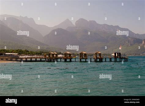 Beachfront panorama in the holiday resort of Antalya, Turkey Stock ...