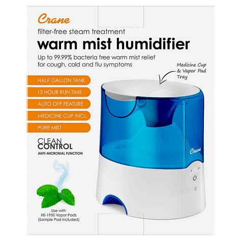 CRANE 0 5 Gal Warm Mist Humidifier With 2 Speed Settings Blue White EE