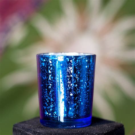 Blue Crackled Glass Votive Holder