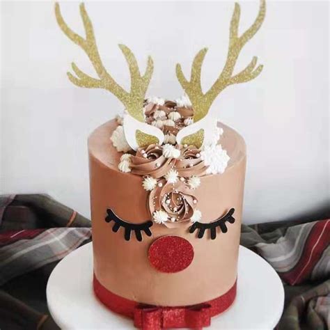 Merry Christmas Theme Christmas Elk Antler Eyes Paper Card Cake Topper