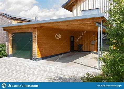 Wooden and modern carport stock photo. Image of exterior - 126240792