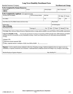 Fillable Online Wichita Long Term Disability Enrollment Form City Of