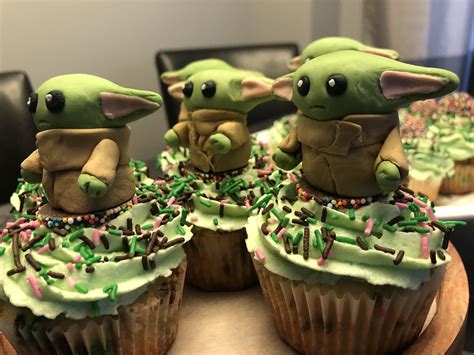 Baby Yoda Vanilla Cupcakes With White Chocolate Sm Buttercream Yoda