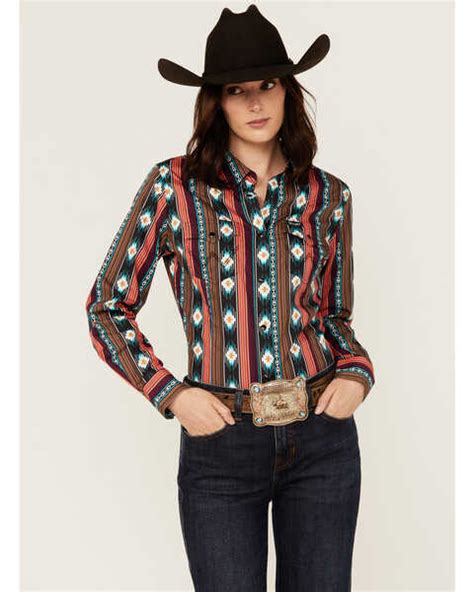 Wrangler Retro Womens Checotah Southwestern Print Long Sleeve Snap