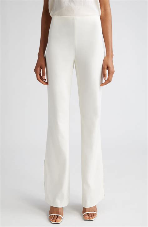 Alice Olivia Lara Embellished Side Slit Flare Pants Ecru Editorialist