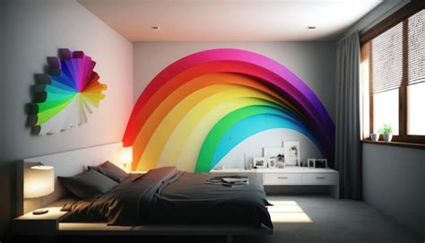 Premium Photo | A rainbow mural on a wall in a bedroom