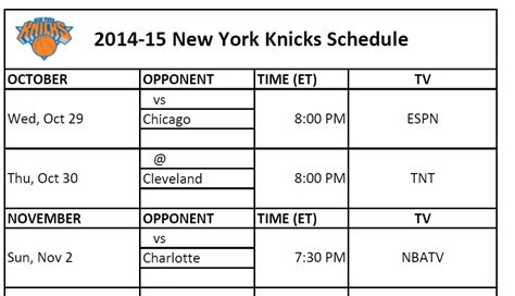 Knicks Schedule Printable