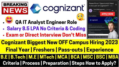 Cognizant Biggest OFF Campus Drive 2023 Direct New Role Hiring QA IT