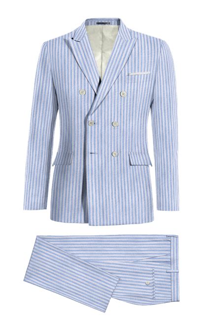 Sky Blue Lightweight Seersucker Double Breasted Suit