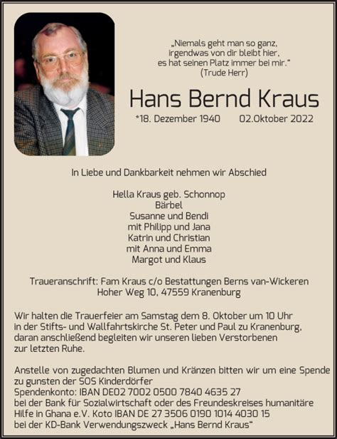 Alle Traueranzeigen für Hans Bernd Kraus trauer rp online de