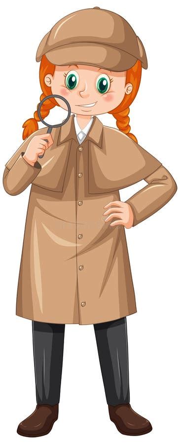 Female Detective Wearing Brown Overcoat And Hat Stock Vector