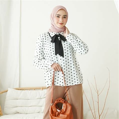 Jual Tm Kemeja Lilibeth Tie Neck Import Shopee Indonesia