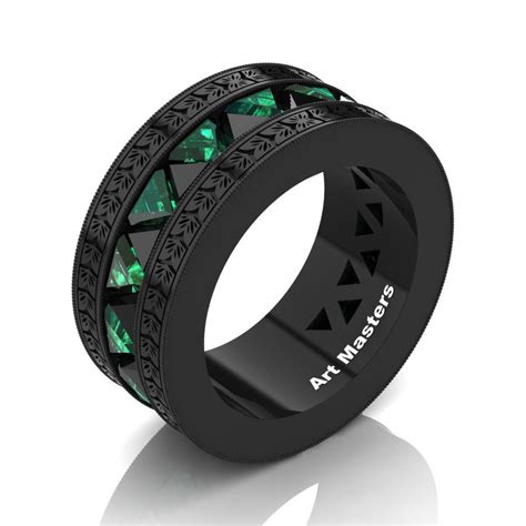 Mens Modern Italian K Black Gold Triangle Black Diamond Emerald