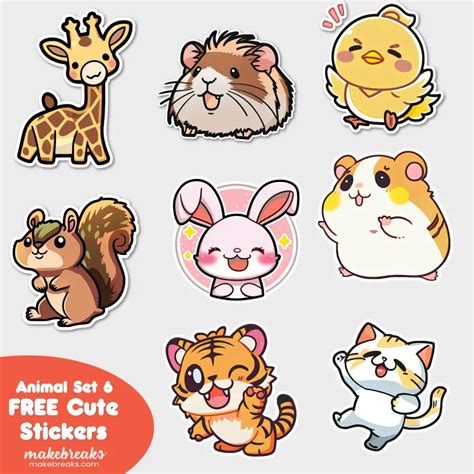 FREE Cute Animals Stickers Clipart - SET 6 - Make Breaks