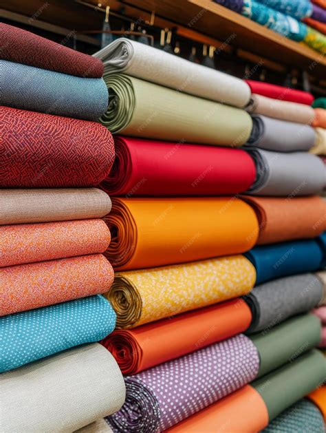 closeup  colorful fabric rolls stacked neatly   clothing store