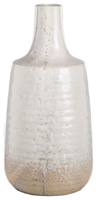 Ceramic Bottle Vase With Bumpy Rib Design Body Gloss White Finish