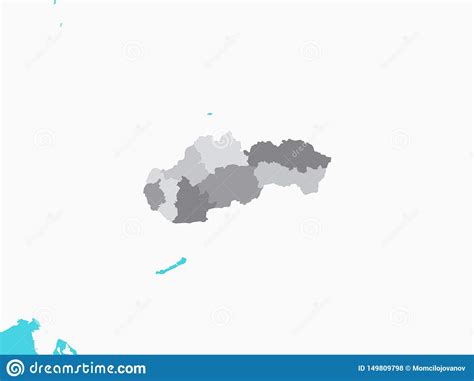 Gray Map De Regiones De Eslovaquia Con El Terreno De Alrededor