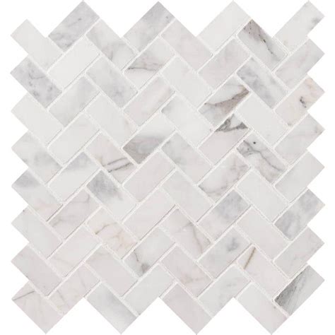 Msi Calacatta Cressa Herringbone In X In X Mm Honed Marble