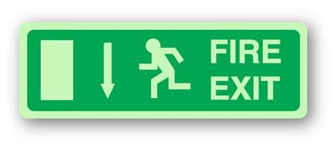 Fire Exit Sign Arrow Down Photoluminescent Farm Signs