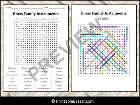 Brass Family Instruments Word Search Puzzle Worksheet Activity ...