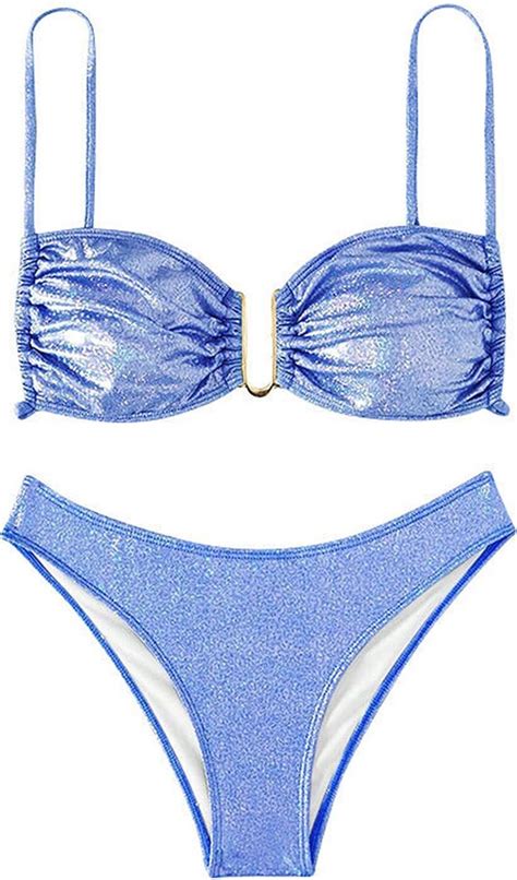 BOLLEY JOSS Women S Holographic Sexy Bikini Sets Shiny String Padded