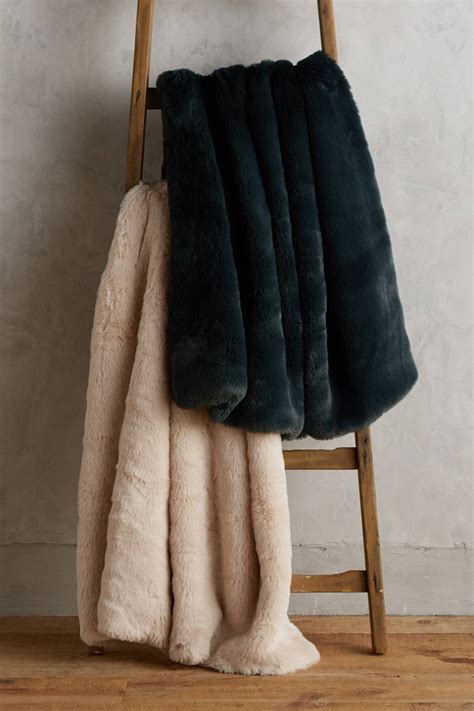 Anthropologie Fireside Faux Fur Throw Blanket