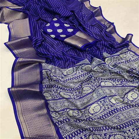 Navy Blue Printed Dola Silk Saree With Jacquard Border