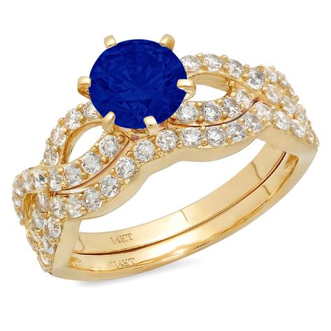 Clara Pucci 18k Yellow Gold 157 Simulated Blue Sapphire Engraveable Engagement Ring Wedding